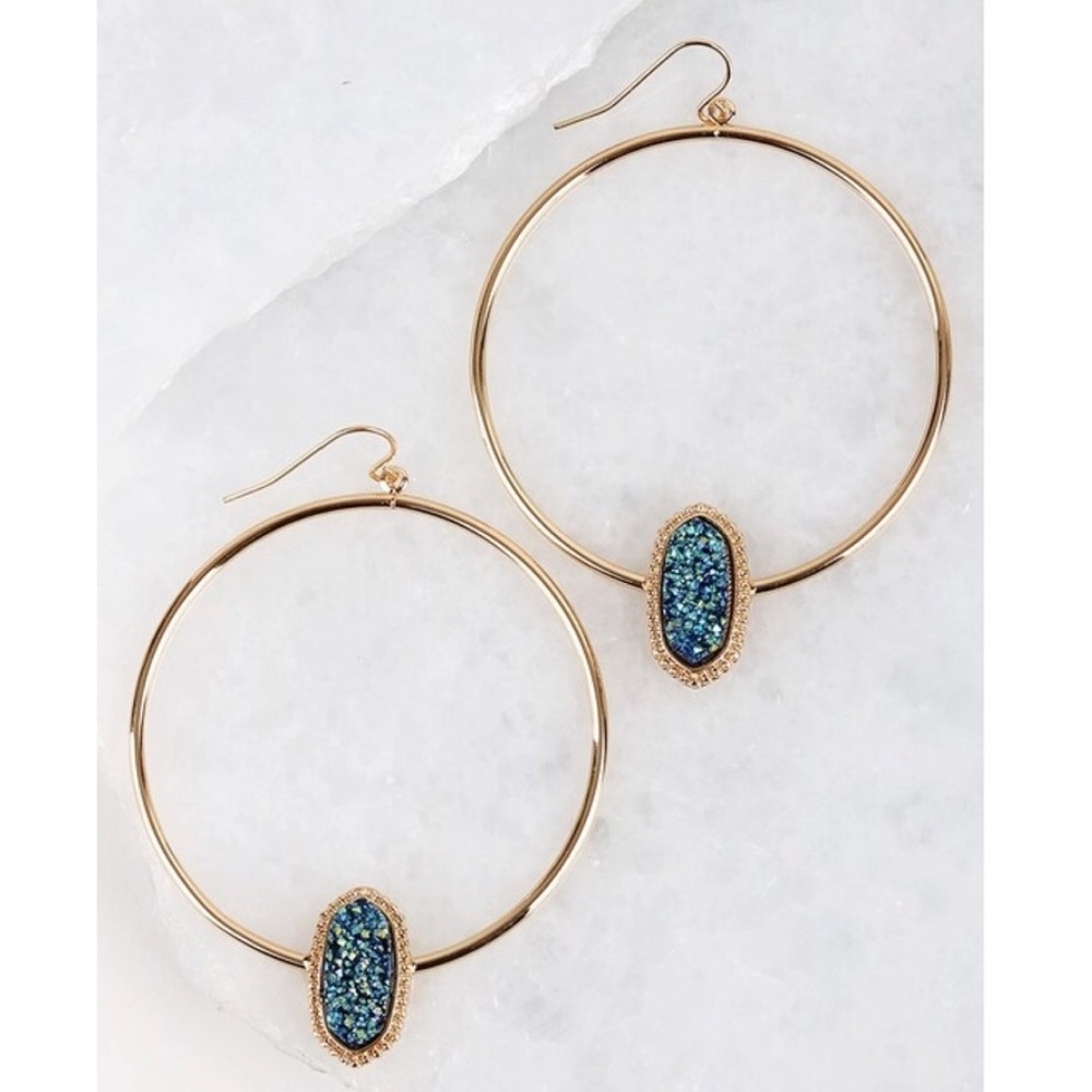 💙Blue Druzy circle hoop earrings💙